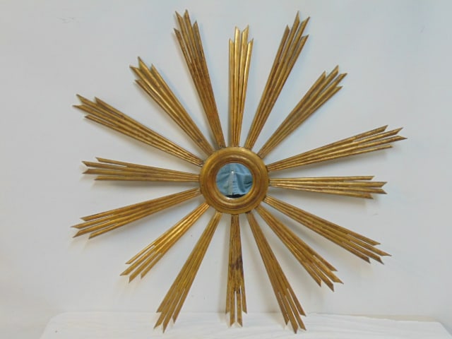 Vintage Sunburst mirror, gold gilt, good condition, approx. 35 1/2" x 35 1/2" (1 of 4)