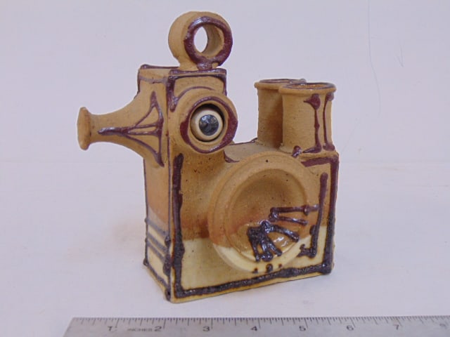 Studio pottery sculpture by E.K. Heerwagen, Danmark, has chip on the "nose", 4" deep, 6.25" wide, (1 of 4)