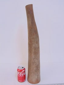 Art pottery vase, signed R.B. (Richard Bampi), straight tusk like form with various designs, has
