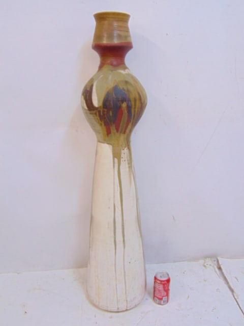 Mid Century tall Studio pot, floor vase, studio pottery, matte drip glaze 41.25" tall (1 of 3)