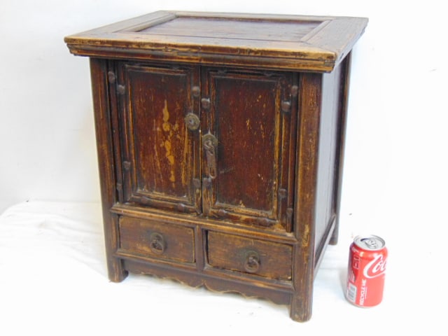Small Asian chest, double door, two drawers, 18 1/2" height 17 1/2" wide (1 of 3)