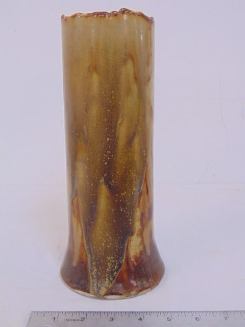 Rare Charles Graham art pottery vase, in shades of brown, 10.25" tall, small hairline top rim. (1 of 7)