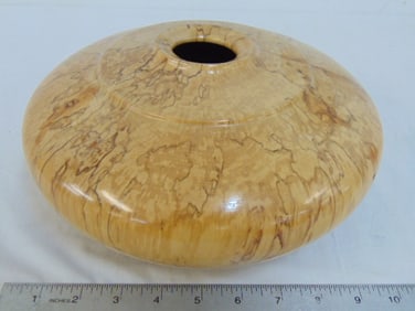 Carved spalted maple bowl by R. Connato (?), Vermont, in good condition, diameter is 10", height is