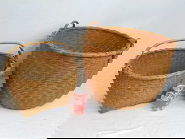 2 large baskets, basket with single handle is 15.5" in diameter, double handle basket is 19"