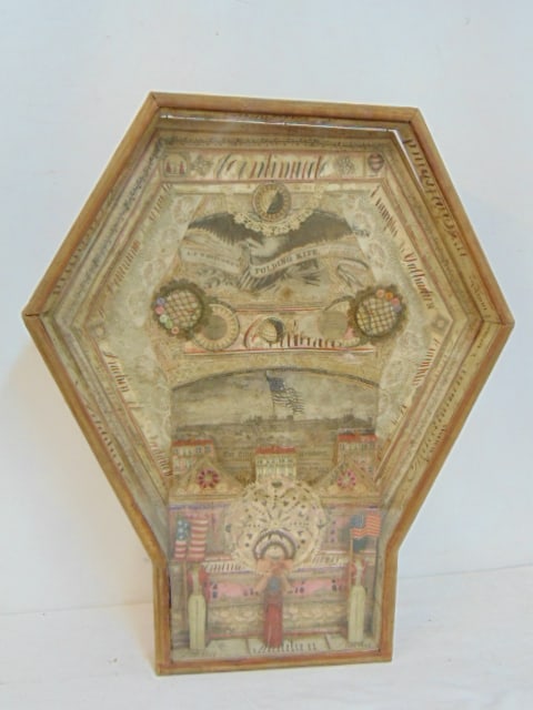 Collage with German & US newspaper articles, toy soldiers, ex Barry Cohen collection, shadowbox: Collage with German & US newspaper articles, toy soldiers, ex Barry Cohen collection, shadowbox style frame, 22.5" tall, 18.75" wide