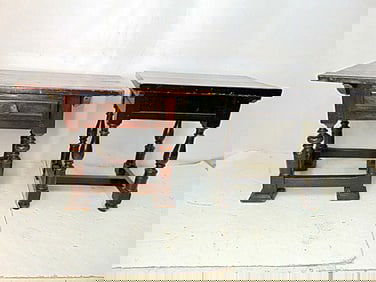 2 early stands, tables, one with drawer, black painted table is 24" by 18", height is 24.25", single