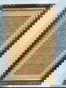 Framed sampler, needlepoint, Margaret McCall, Aged 6 Years old, 1829, 16.5" by 7.5" (sight), framed