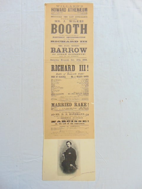 1863 playbill, "Positively the last Appearance J. Wilkes Booth", Willard's Howard Athenaeum, 1863, (1 of 5)