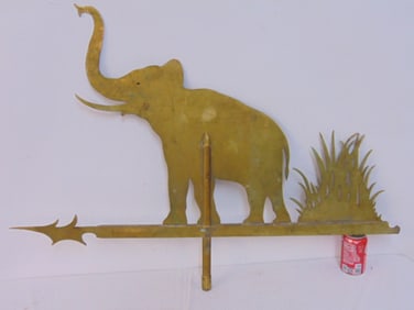 Brass elephant weathervane, 40.5" wide, height is 29.25"