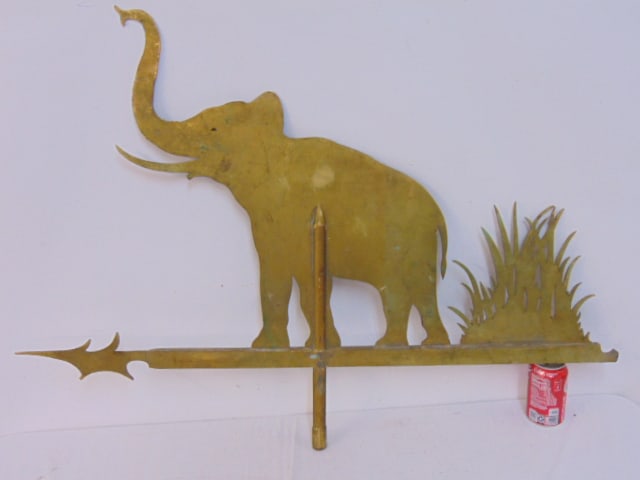 Brass elephant weathervane, 40.5" wide, height is 29.25" (1 of 4)