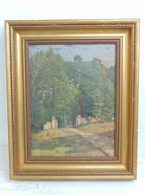 Painting, Entrance to Schloss Luisium, signed Leo Hohlfeld, oil on board, 20.5" by 17" (framed size)