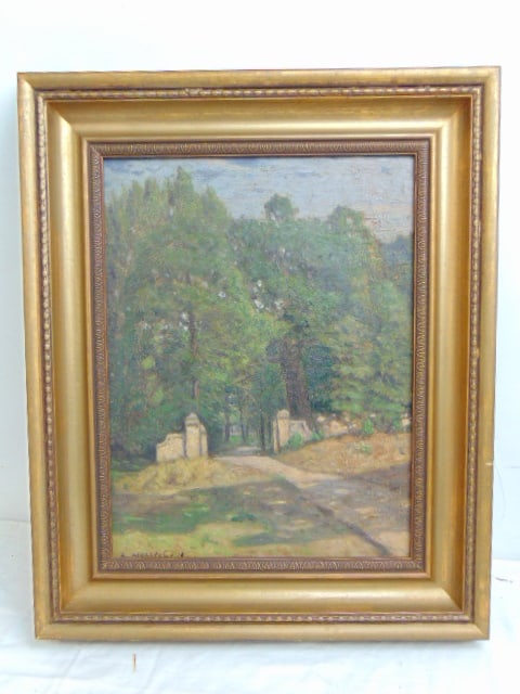 Painting, Entrance to Schloss Luisium, signed Leo Hohlfeld, oil on board, 20.5" by 17" (framed size) (1 of 5)