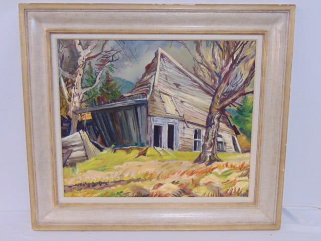Painting, "Collapsed Barn near Childwold", signed Steve Story, Adirondack scene, oil on board, (1 of 4)