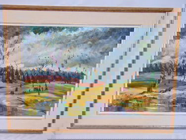 Painting, "Scene at Sabattis", by Steve Story, Adirondack scene, oil on board, 33.75" by 45.75"