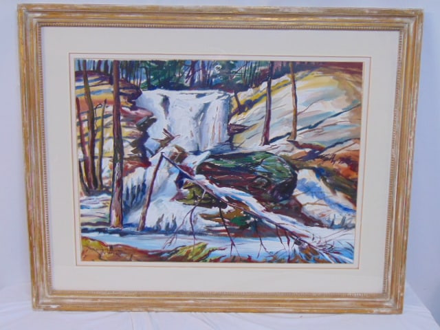 Painting, "A Frozen Waterfall", by Steve Story, Adirondack scene, watercolor, 40" by 32": Painting, "A Frozen Waterfall", by Steve Story, Adirondack scene, watercolor, 40" by 32"