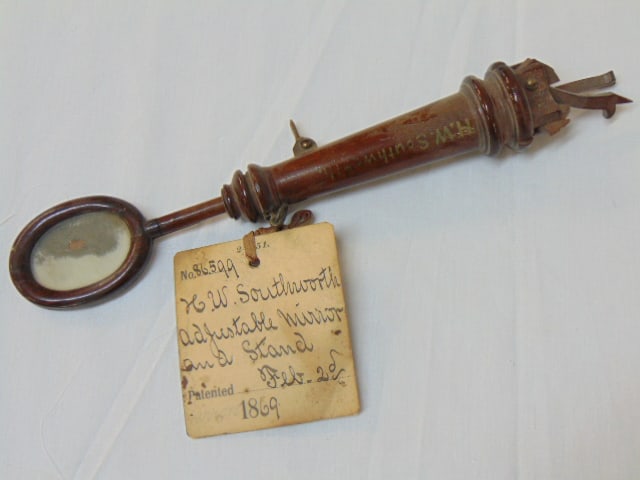 Patent model, Adjustable mirror & stand, Patent Number 86599, by H.W. Southworth, February 2, 1869, (1 of 5)