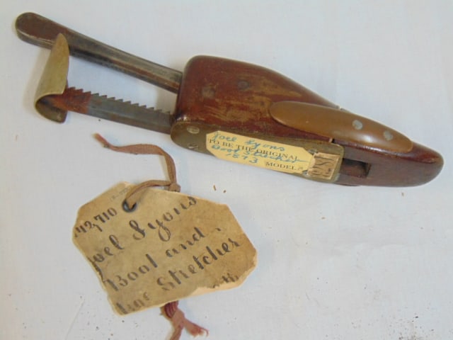 Patent Model, Boot and Shoe Stretcher, by Joel Lyons, incomplete label, missing corners, description (1 of 5)