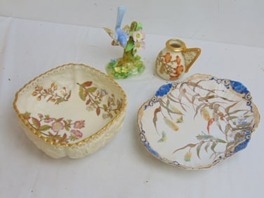 Misc lot porcelain, Staffordshire bird, small Royal Worcester pitcher & bowl, decorative dish with