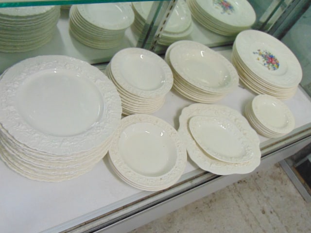 Wedgwood Embossed Queensware plates, bowls, some with floral design, overall good condition: Wedgwood Embossed Queensware plates, bowls, some with floral design, overall good condition