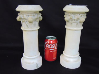 Pair small marble bases, pedestal style, height is 11"