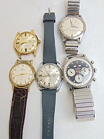 Jewelry. (5) Vintage wristwatches to include Wakmann INCABLOC 17 Jewel; Girard Perregaux inscribed