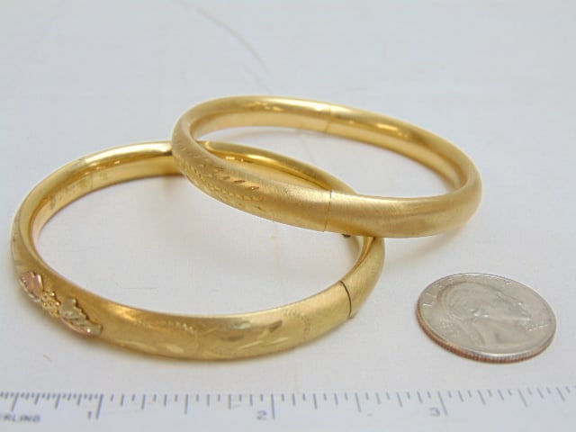 Jewelry. (2) Victorian Gold Filled bangles, hallmark 1/20-14kt & 1/20-10kt, 20.85 grams for both GF (1 of 4)