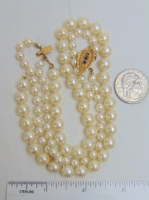 Jewelry. Double strand Vintage pearl bracelet w/ 14kt clasp & three blue gemstones & Vintage pearl