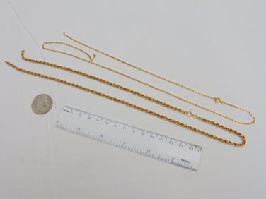 Jewelry. (2) 18kt Gold chains/necklaces, 20 grams total weight, both chains broken.