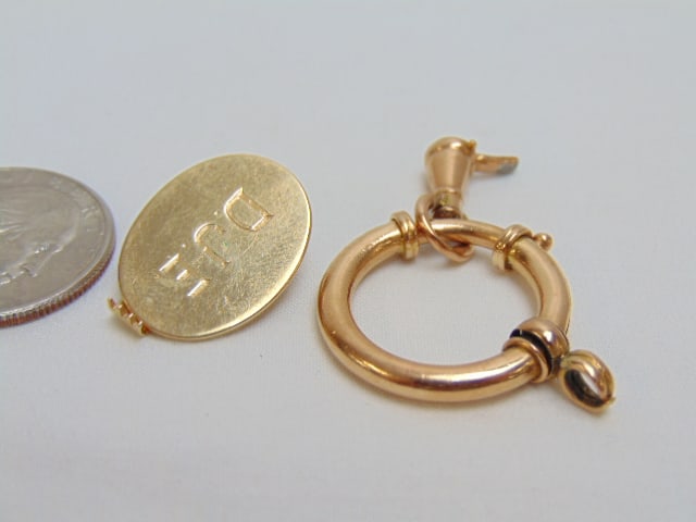 Jewelry. 18kt Gold Tiffany & Co. tie clip, D.J.E. 4.95 grams & rose gold tested 14kt bail, 6.40 (1 of 3)
