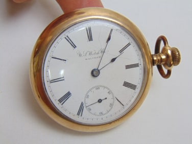 Gold Filled WALTHAM pocket watch, #55S7S, hairline on dial