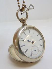 pocket watch KEYSTONE ILLINOIS Watch Co. w/ key, silveroid, 3963073 w/ key