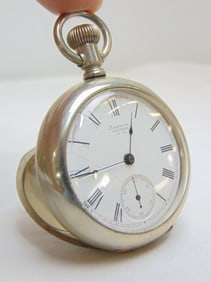 pocket watch American WALTHAM Co. KEYSTONE silveroid, 3878052, dial has crack see photo.