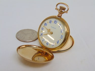 WALTHAM 14kt Gold pocket watch, 31 grams, hallmark 14k 508844, appears to have a stone missing see