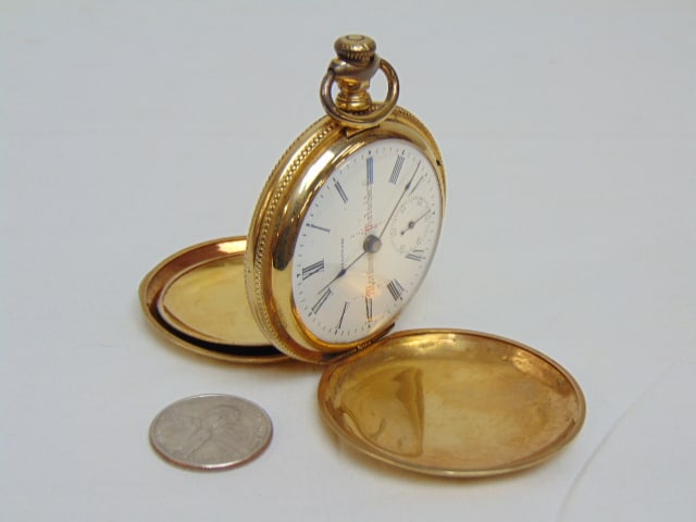 GOLD FILLED WALTHAM pocket watch, hallmark warranted 20 years, 818179, fancy decorated case: GOLD FILLED WALTHAM pocket watch, hallmark warranted 20 years, 818179, fancy decorated case