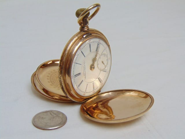 WALTHAM GOLD FILLED pocket watch, fancy tri color case: WALTHAM GOLD FILLED pocket watch, fancy tri color case