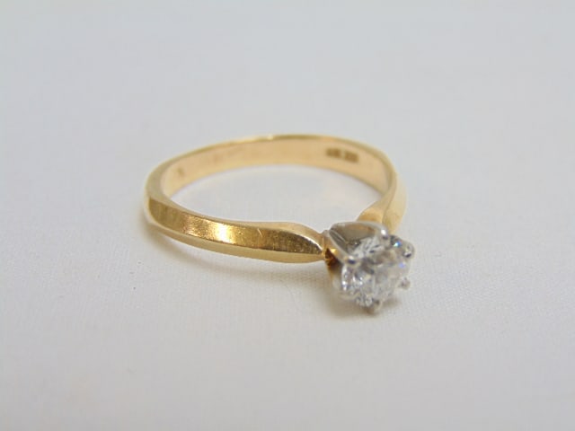 Jewelry. 14kt Gold diamond solitaire ring, center stone 5mm, 4.25 grams, size 10, 6 prong setting, (1 of 8)
