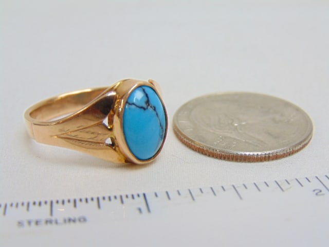 Jewelry. 14kt Gold turquoise ring, 5.60 grams, size 10 (1 of 3)