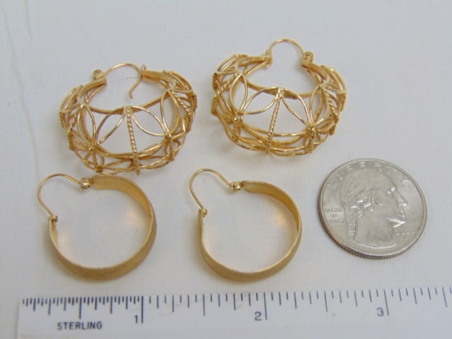Jewelry. (2) Pairs of 14kt Gold hoop earrings, total weight 12.75 (1 of 5)