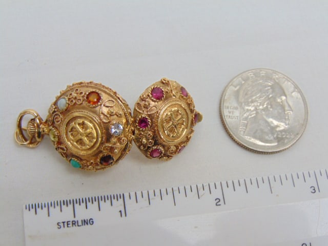 Jewelry. 14kt Gold locket/pendant w/ gemstones, 14.60 grams, (1 of 4)