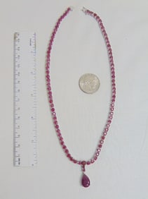 Jewelry. Sterling ruby necklace, 1 troy oz, 9" total length, hallmark 925. good condition. Thailand