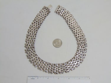Jewelry. Zina sterling necklace, 6.60 troy oz, panther style with sterling balls, modernist design,
