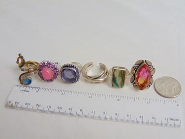 Jewelry. Sterling lot of 6 rings w/ various stones