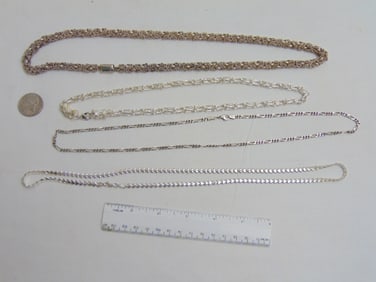 Jewelry. (4) Sterling necklaces/chains, 5.60 troy oz total weight