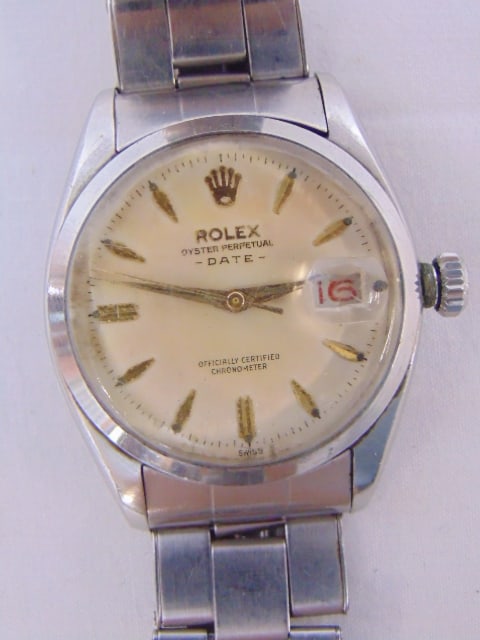 Jewelry. ROLEX Vintage wristwatch, Oyster Perpetual date officially certified Chronometer, Swiss (1 of 6)
