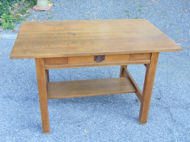 Gustav Stickle single drawer arts & crafts library table, restored, replaced bottom of drawer