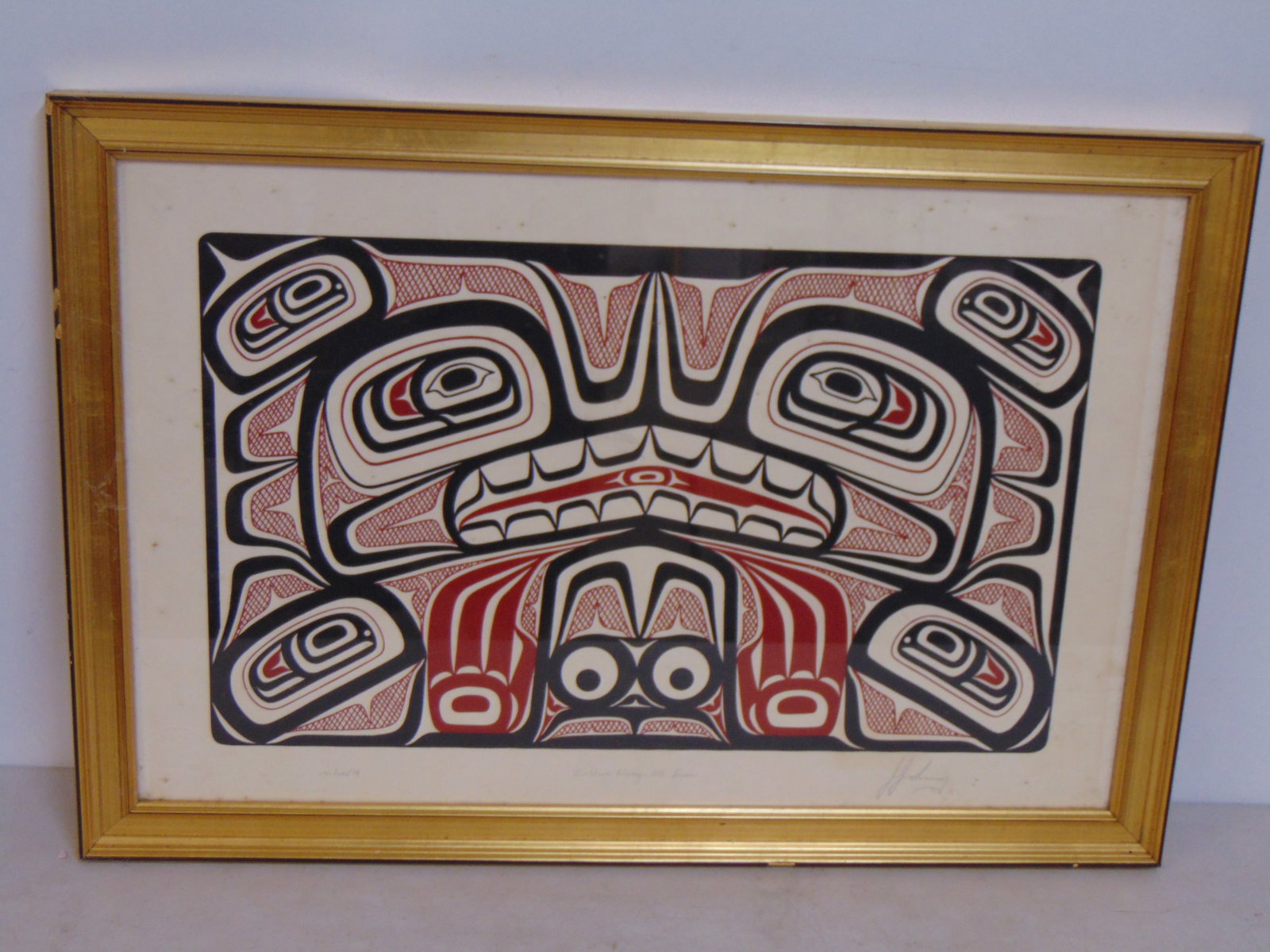 North-West coast art, "Mother Kwaguilth Bear, signed J. Johnny, edition 150/600, '79, 19" by 28" fra: North-West coast art, "Mother Kwaguilth Bear, signed J. Johnny, edition 150/600, '79, 19" by 28" framed size