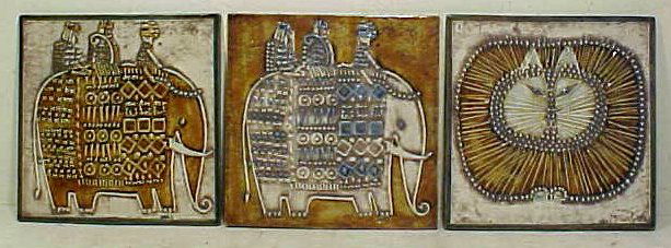 Ceramic tiles, by Lisa Larson: Three ceramic tiles, by Lisa Larson for Gustavsberg, ceramics in good condition, no chips or breaks