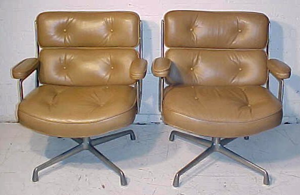 Time Life chairs by Eames for Herman Miller: Pair Time Life executive chairs by Eames for Herman Miller, leather slightly worn,metal in good condition.