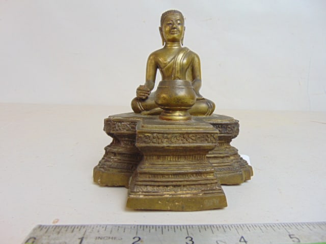 Small bronze seated Buddha figure, height is 5 3/8" (1 of 4)