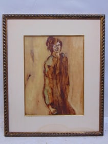 Painting, portrait of a woman, signed Takeo Shiiki, oil on paper, 20.75" by 17"